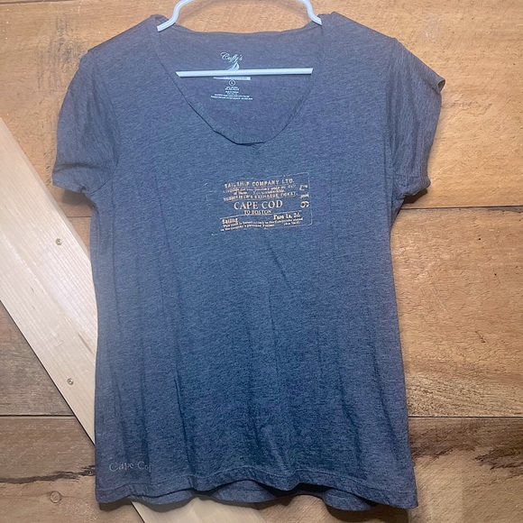 Cuffy’s Cape Cod Boston Women’s T Shirt V Neck Top Large Grey - Picture 1 of 7